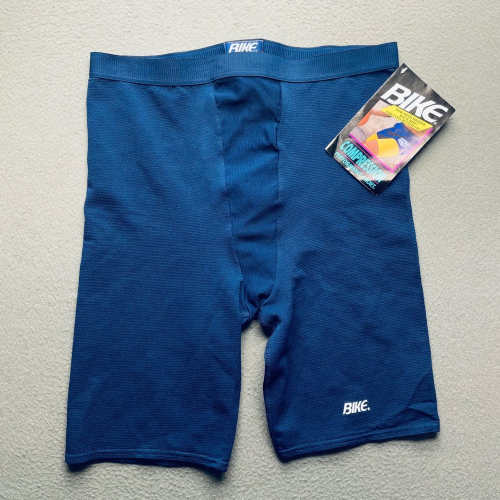 Bike Men Compression Shorts Nylon Spandex Blue Large Vintage 90s Made in USA
